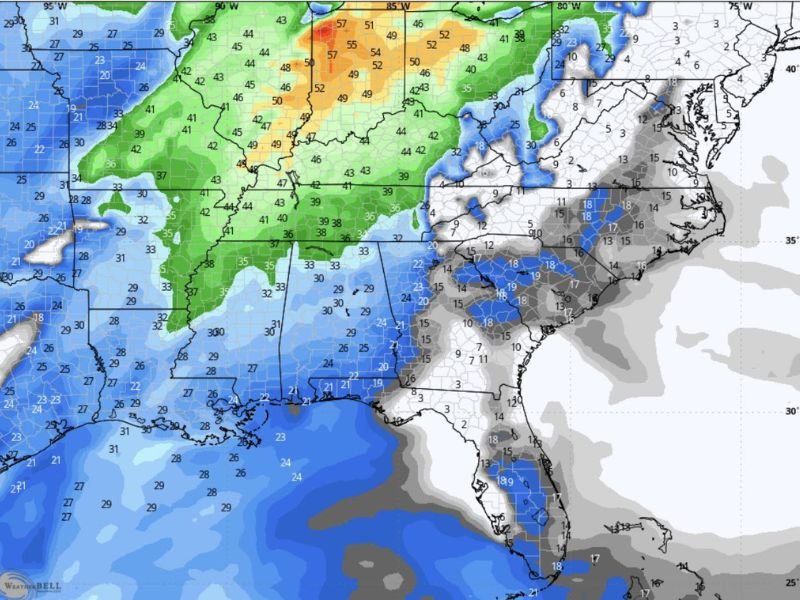 Strong Winds and Sharp Temperature Drop Expected Across the Georgia, Alabama, Mississippi And Florida as New Arctic Air Pushes In