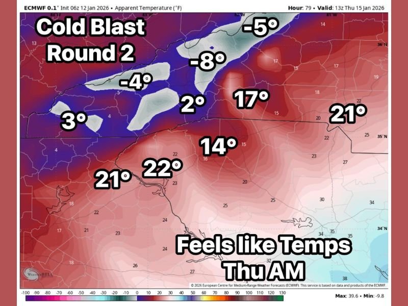 Tennessee, North Carolina, Virginia, and Kentucky Face Second Arctic Cold Blast as Wind Chills Drop Below Zero in the Mountains