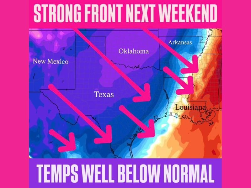Texas and Oklahoma Face Sharp Temperature Drop as Strong Arctic Front Targets Southern Plains Next Weekend