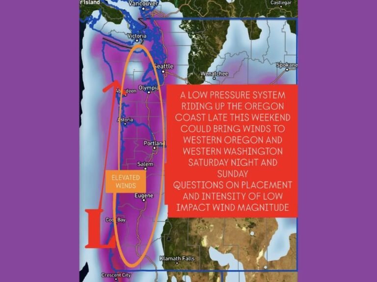 Western Washington and Oregon Prepare for Potentially Strong Weekend Winds as Coastal Low Pressure System Approaches