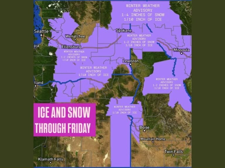 Winter Weather Advisory Expanded Across Washington, Idaho, Montana, and Oregon as Ice and Snow Create Hazardous Travel Through Friday