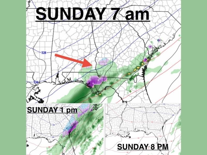 Wintry Mix Possible Across Florida and Georgia Coasts Sunday as Coastal Disturbance Tracks East