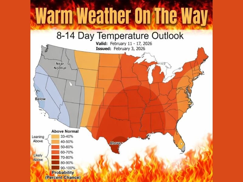 70s Set to Spread Across Much of the United States Feb. 11–17 as 8–14 Day Outlook Signals Major Warm-Up, With Some 80s Possible in the South