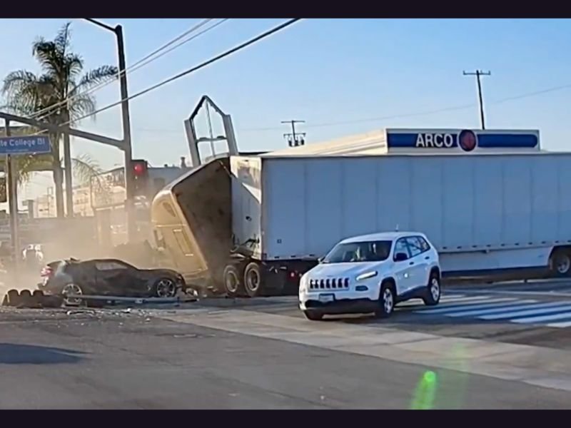California Crash in Fullerton Leaves Multiple Vehicles Damaged After Tractor-Trailer Plows Through Red-Light Traffic, Witnesses Say Driver Was Nodding Off