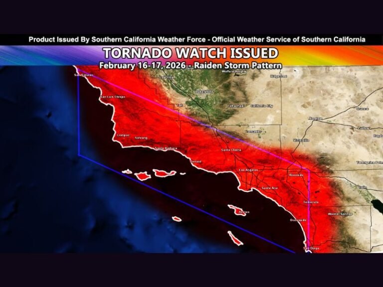 California Tornado Watch Issued for Los Angeles, San Diego and Coastal Counties as Powerful Storm Line Targets Southern California Monday Into Tuesday