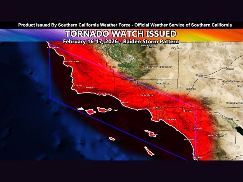 California Tornado Watch Issued for Los Angeles, San Diego and Coastal Counties as Powerful Storm Line Targets Southern California Monday Into Tuesday