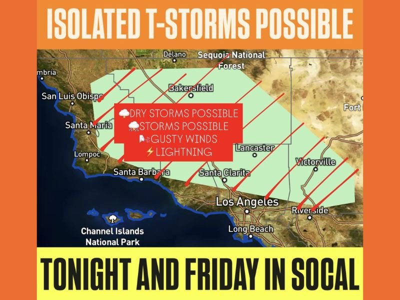 California Weather Alert: Baja Low Brings Low-End Thunderstorm Risk to Southern California Mountains Tonight and Friday