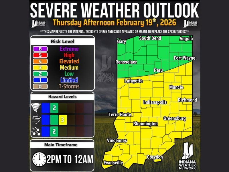 Central and Southern Indiana Under ‘All Hazards’ Severe Weather Threat Thursday Afternoon With Damaging Winds and Isolated Tornado Risk