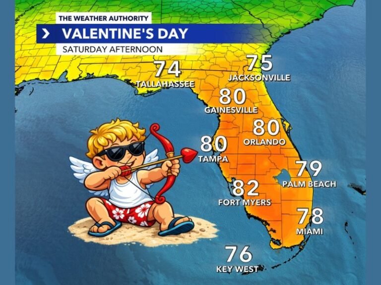Florida Basks in Near-80 Degree Valentine’s Day Warmth as Gainesville, Orlando and Tampa Hit 80 While Fort Myers Climbs to 82