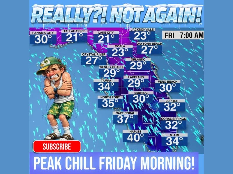 Florida Braces for “Peak Chill” Friday Morning as Wind Chills Dip Into the Low 20s From Tallahassee to Jacksonville