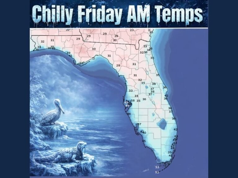 Florida Faces Brief Cold Shock: Friday Morning Lows Drop Into 20s Across North Florida as Chilly Air Reaches Deep Into Peninsula