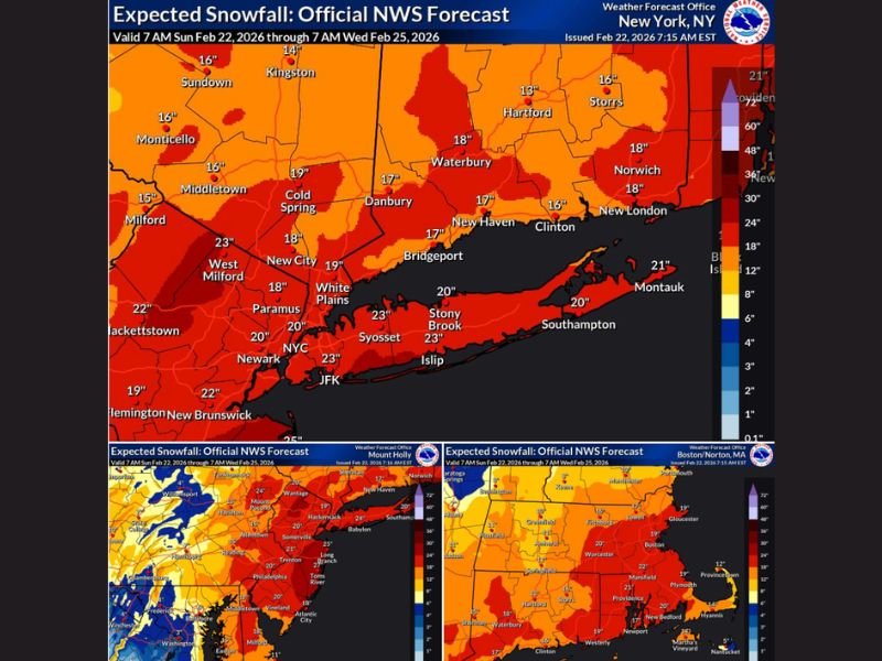 Historic Nor’easter Slams I-95 Corridor From Delaware to Maine With 1–2 Feet of Snow and 60 MPH Blizzard Winds