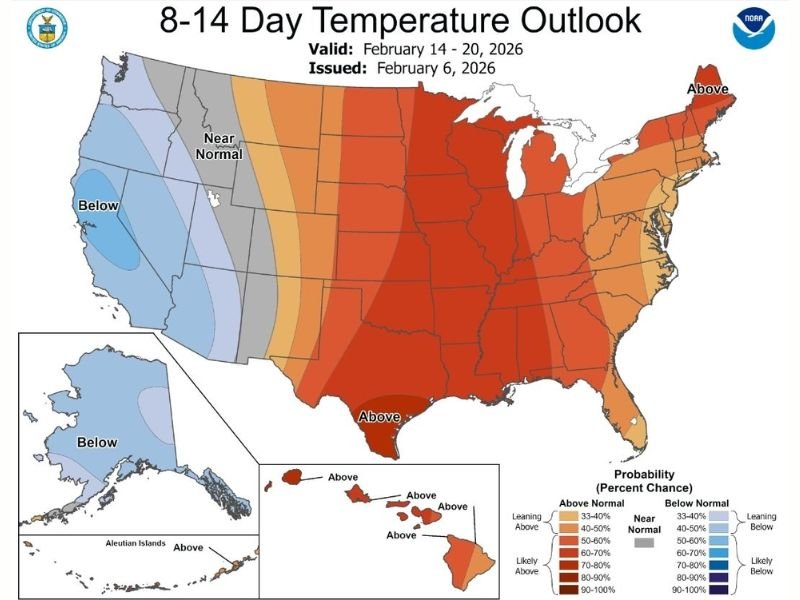 Illinois, Alaska and Hawaii Highlight NOAA’s Mid-February “Thaw” Shift as Most of the U.S. Trends Warmer