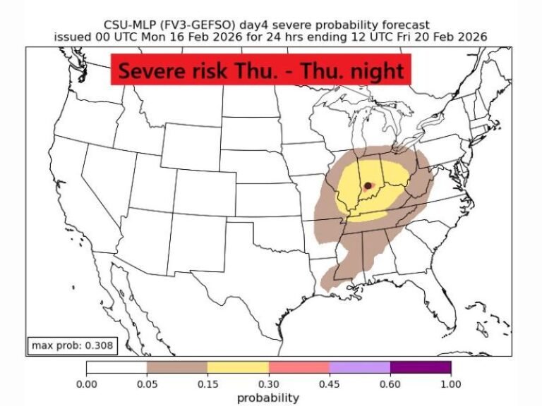 Illinois and Indiana Marked as Nation’s Highest Severe Storm Risk Thursday Night, CSU Model Highlights Midwest Bullseye