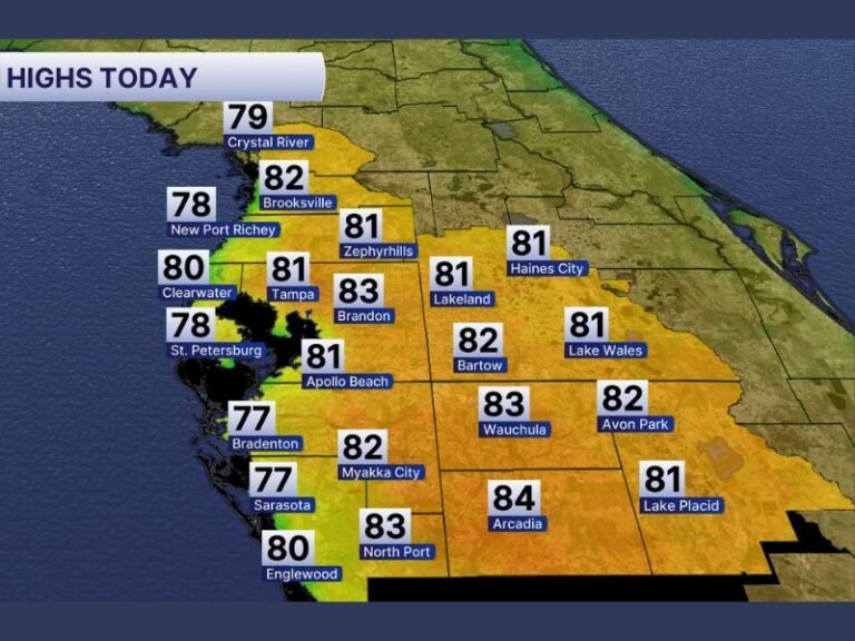 Inland Florida Warms Into the Mid-80s While Tampa Bay Beaches Stay Cooler in the 70s Under Sea Breeze Influence