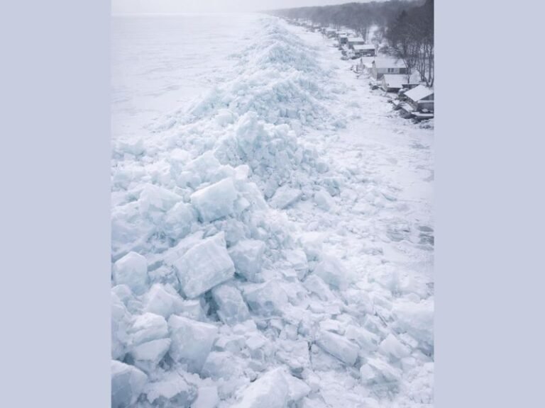 Lake Erie Ice Mountains Build Up Along Ohio, Pennsylvania, New York and Michigan Shores After Powerful Wind-Driven Ice Shove