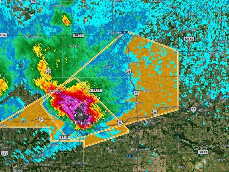 Large Hail Pounds Logansport as Severe Thunderstorm Warning Covers Cass, Fulton, and Miami Counties Early Thursday Morning