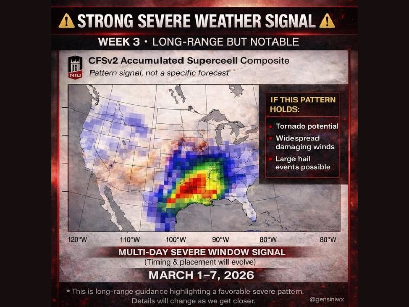 March 1–7 Severe Weather Signal Emerging Across the Deep South and Lower Mississippi Valley, Long-Range Models Flag Tornado and Wind Potential