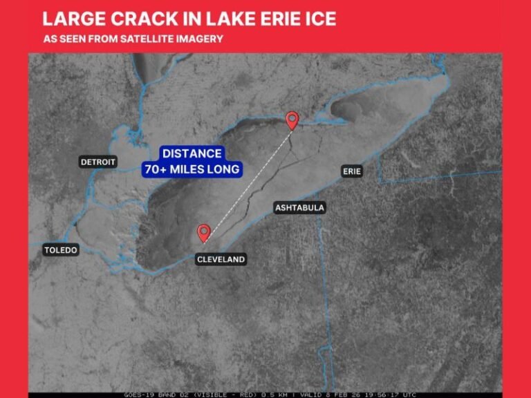 Michigan, Ohio and Pennsylvania See 70+ Mile Crack Split Lake Erie Ice as the Lake Nears Full Freeze
