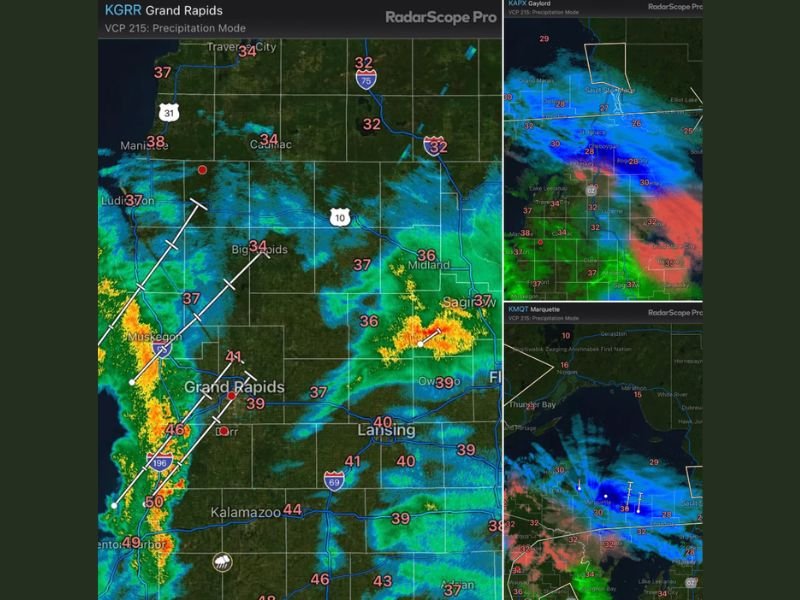 Michigan Showers and Thunder Move Through Grand Rapids and West Michigan While Northern Areas Deal With Wintry Mix Early Wednesday