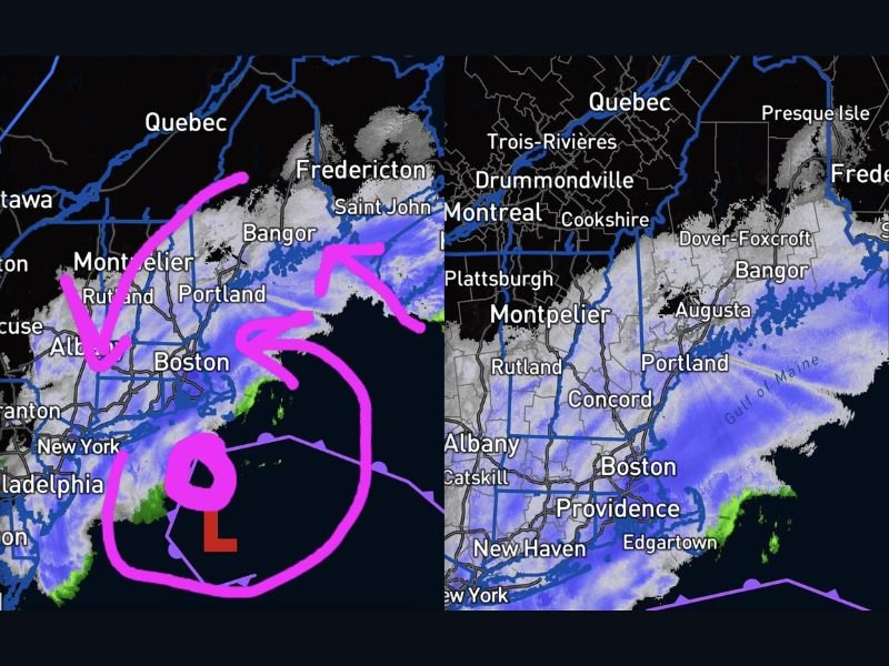 Nor’easter Shifts East of Cape Cod, Snow Bands Continue for Maine and Boston While Inland Areas See Lighter Totals
