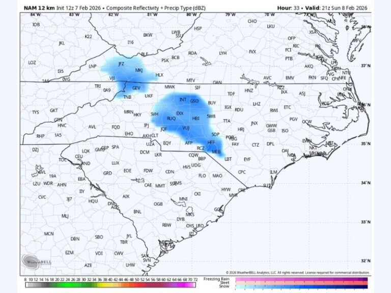 North Carolina and Virginia Could See Midday Sunday Snow Showers Dropping a Quick Coating as Bands Slide In From the Northwest