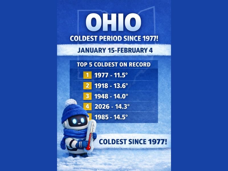 Ohio Records Its Coldest Three-Week Stretch Since 1977 as Lake Erie Nears Full Ice Cover and Statewide Average Hits 14.3°F