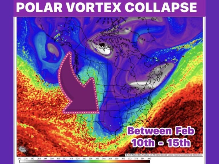 Polar Vortex Collapse Signals Another Wave of Arctic Air for the Lower 48 Between February 10 and 15, With Winter Weather Risks Increasing Again