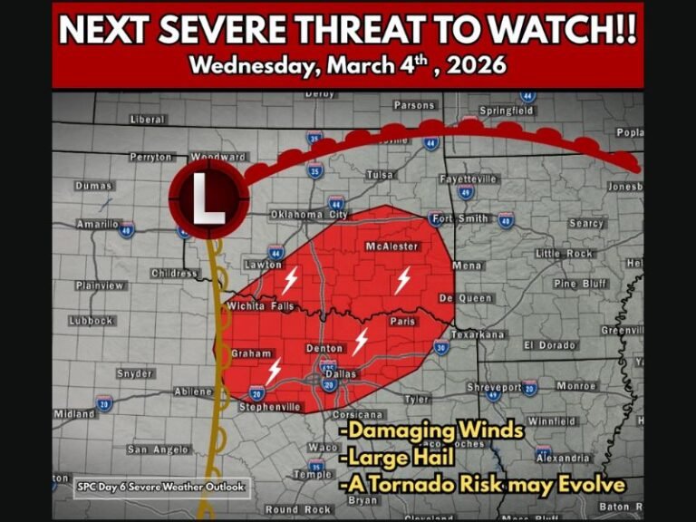 Severe Weather Threat Expands Across Oklahoma and North Texas on March 4 as Slow-Moving Upper Low Raises Wind, Hail and Possible Tornado Concerns