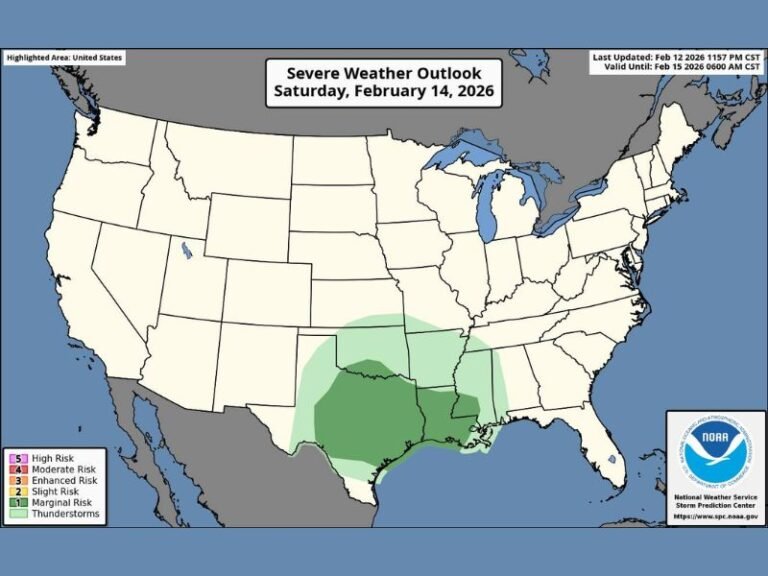 Severe Weather Threat Targets Texas, Louisiana, Mississippi and the Gulf Coast on Saturday With Damaging Winds, Large Hail and Possible Tornadoes