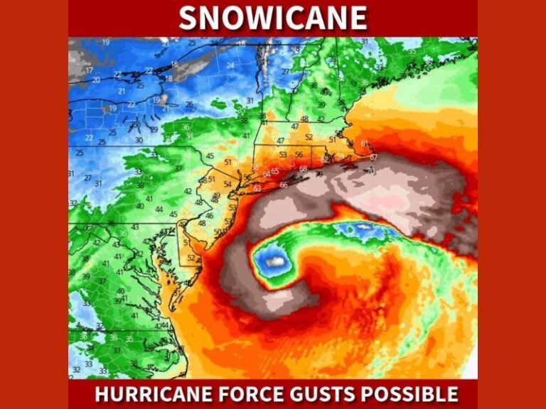 “Snowicane” Threat: Long Island and Cape Cod Brace for 80 MPH Gusts as Explosive Nor’easter Bombs Out Below 970mb