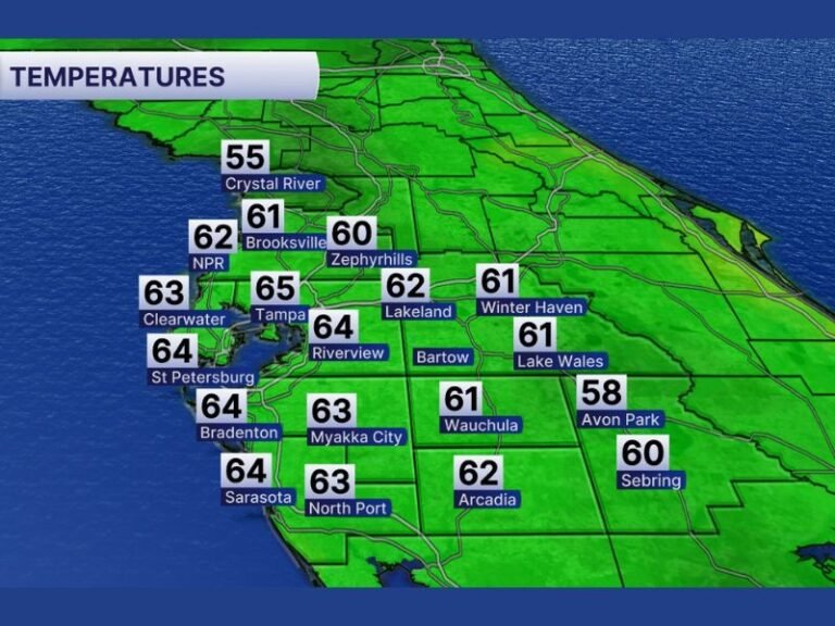 Southwest Winds Push Tampa Bay Temperatures Into the 60s as Muggy February Conditions Bring Evening Rain Threat