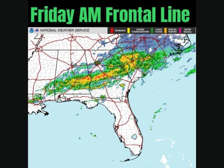 Strong Friday Morning Frontal Line Triggers Heavy Rain Across Alabama, Georgia and the Carolinas — Florida Watching to See How Much Makes It South