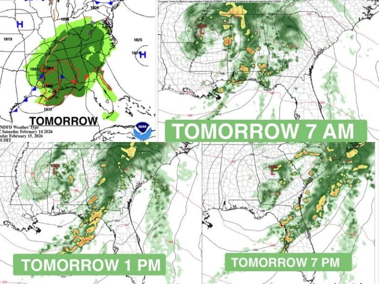 Strong Low-Pressure System to Track Directly Across Georgia Friday, Bringing Widespread Rain, Thunderstorms, and Noticeable Pressure Impacts