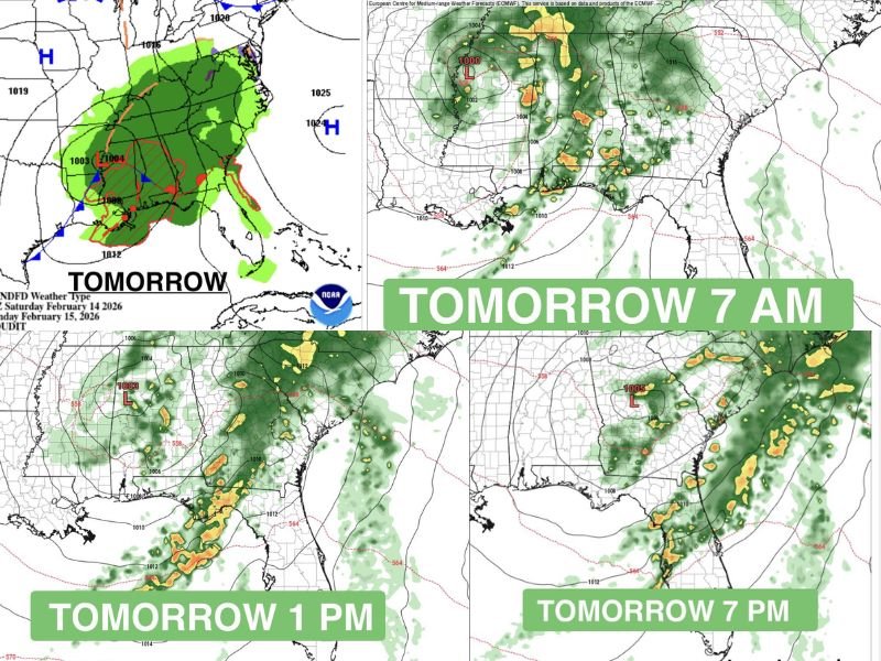 Strong Low-Pressure System to Track Directly Across Georgia Friday, Bringing Widespread Rain, Thunderstorms, and Noticeable Pressure Impacts