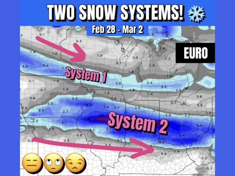 Two Snow Systems to Close February and Open March Across Minnesota, Michigan, Illinois and Ohio With 2–4 Inches Possible
