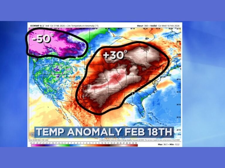 U.S. Could Swing From Mid-February Thaw to Late-Winter Storm “Battle Zone” as Extreme Cold Pools in Western Canada, Model Map Warns