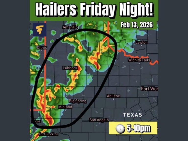 West Texas Hail Threat Friday Night: Lubbock to Midland and Big Spring in Line for Ping Pong Ball Size Hail as Storms Track East Toward Wichita Falls