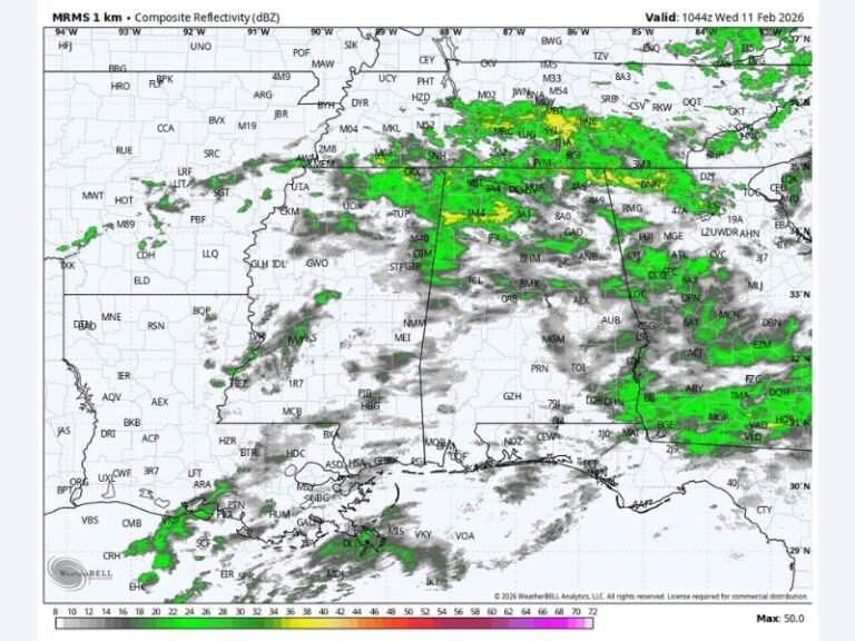 Widespread Rain Sweeps Across North and East Alabama This Morning Before Cooler Nights and a Soaking Weekend Storm Bring 1–2 Inches Statewide