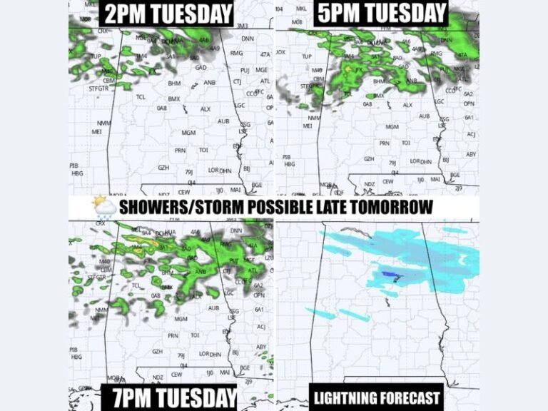 Alabama Weather Update Shows Cold Front Bringing 70s to Birmingham, Huntsville, Montgomery Before Tuesday Showers and Late Week Cooldown