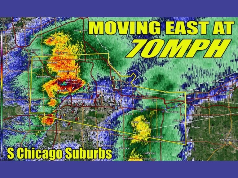 Chicago South Side Severe Storm With Quarter Size Hail Races From Oak Lawn Midlothian Toward Gary Indiana at 70 MPH