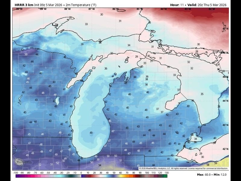 Cold Rain and Chilly 40s Grip Michigan Today as Showers Spread Across Lower Peninsula Before Warmer Air Arrives Friday