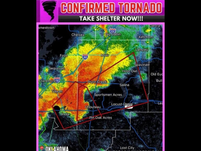 Confirmed Tornado Near Chouteau, Oklahoma: Storm Moving Northeast Toward Sportsmen Acres and Pump Back at 30 MPH