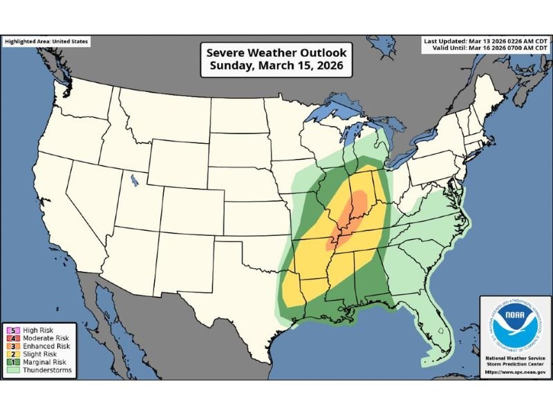 Dangerous Overnight Storm Threat Sunday From Arkansas to Indiana Could Bring 70+ MPH Winds and Tornadoes While Many Are Sleeping