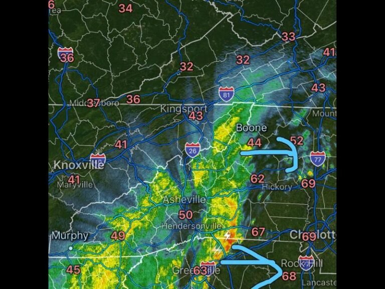 Fast-Moving Storm Line Sweeps Across Tennessee and North Carolina Bringing Heavy Rain, Temperature Crash, and Possible Damaging Winds