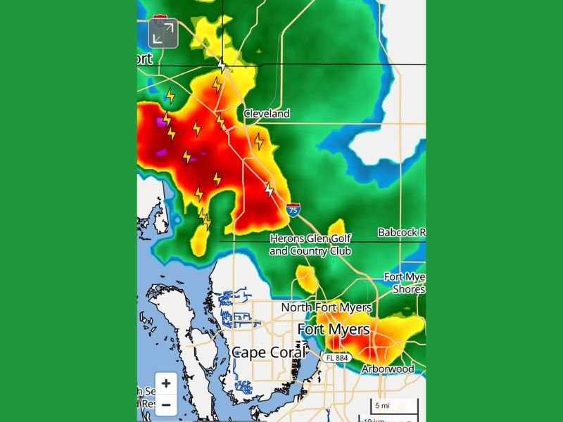 Florida Charlotte County to Lee County Storms Slam Port Charlotte Cleveland Area and Push Toward Fort Myers With Heavy Rain and Lightning