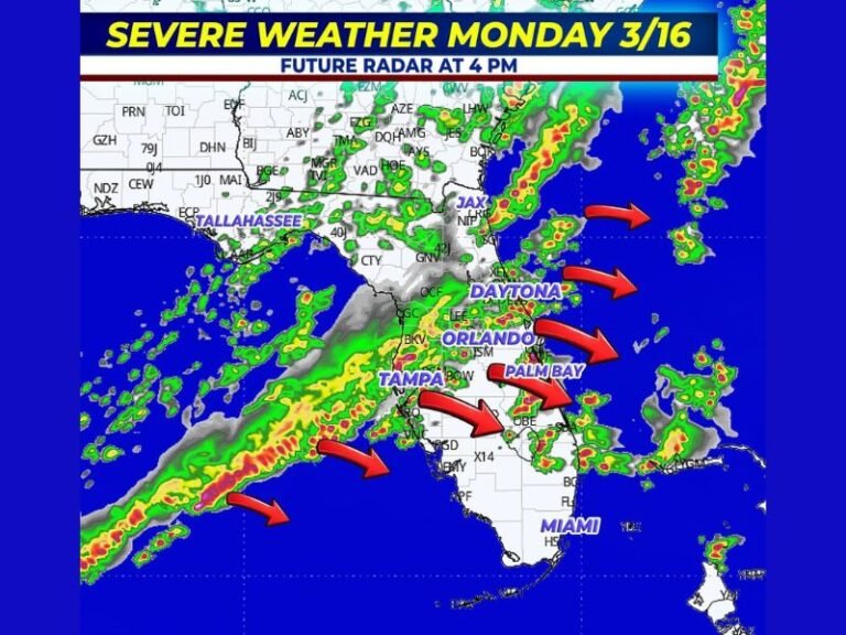 Florida Severe Weather Monday Threat Targets Tallahassee, Tampa, Orlando and Daytona With Damaging Winds, Hail and Possible Tornado