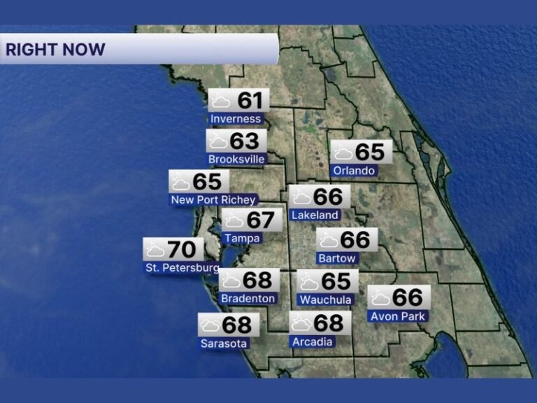 Florida Tampa Bay Region Sees Mild Morning in 60s and 70s as Afternoon Showers and Storms Begin to Build Across Tampa, Orlando and Surrounding Cities