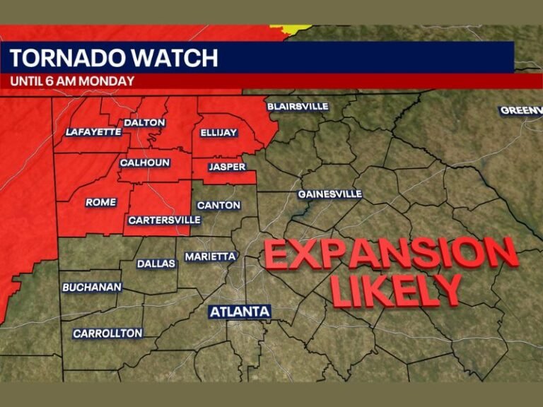 Georgia Tornado Watch Issued for Floyd, Bartow, Gordon and Surrounding Counties as Storm Threat Expands Toward Rome, Dalton and Cartersville