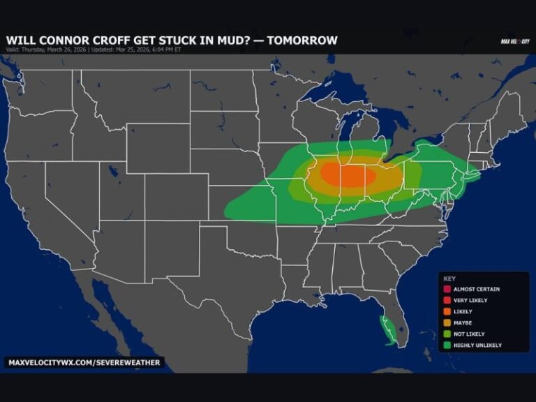 Illinois Indiana Ohio Michigan Storm Zone Shows High Risk of Muddy Conditions as Chasing Corridor Intensifies Thursday